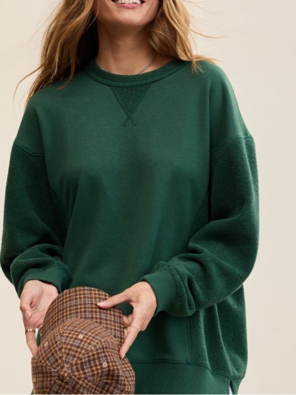 Aeries Classic Tres Chic Chenille Forest Green Crewneck Sweatshirt, Size M